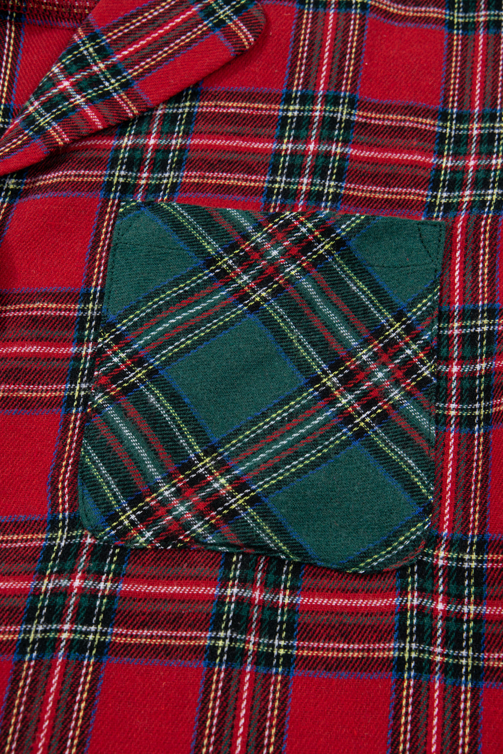 Red Plaid Contrast Patched Christmas Holiday Long Sleeve Shirt and Short 2pcs Pajama Set